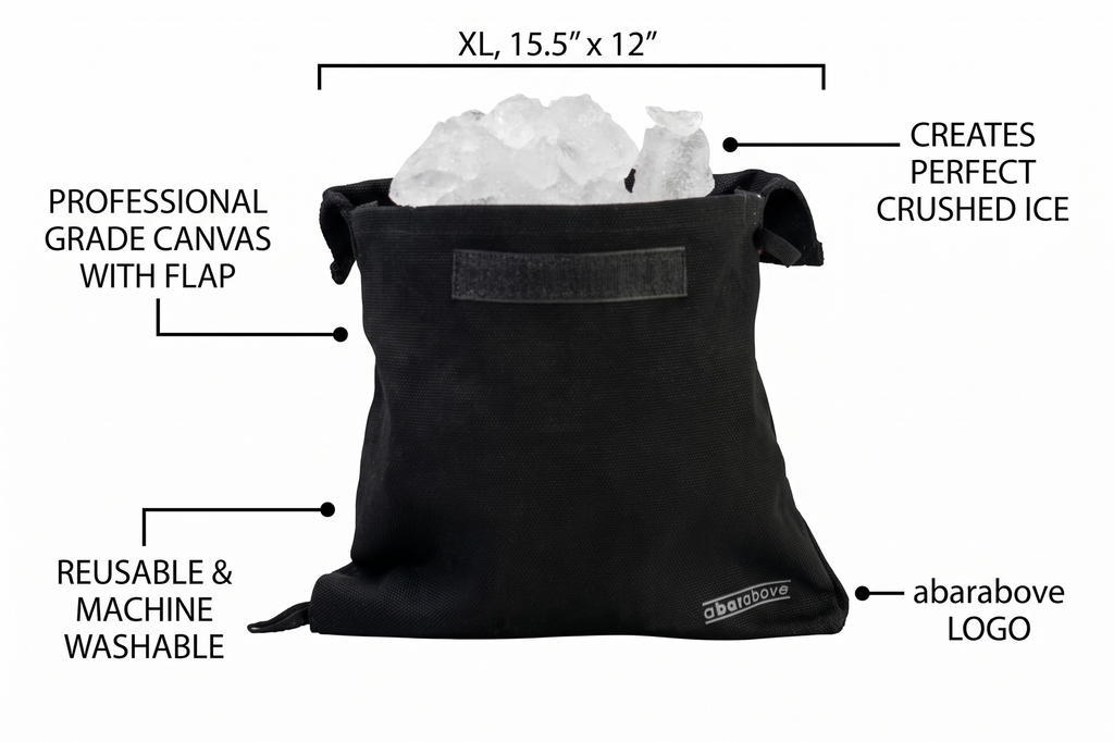 A Bar Above Premium Lewis Bag, Reusable Black Ice Bag, for Crushed Ice, Professional Grade Canvas with Flap, Creates Perfect Crushed Ice, for Cocktails, Mai Tais, and More, XL, 15.5" x 12"
