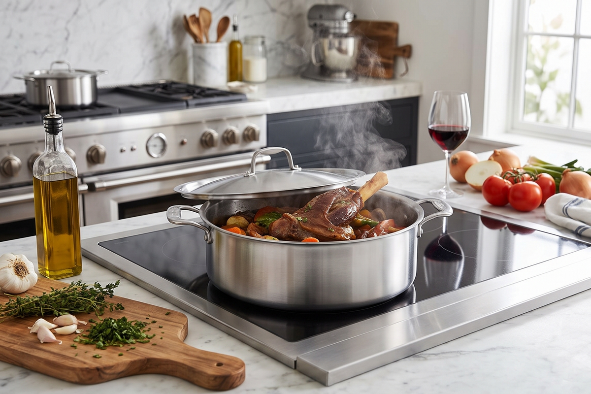 Made In Cookware - 10 Quart Stainless Steel Rondeau Pot w/Lid - 5 Ply Stainless Clad - Professional Cookware - Crafted in Italy - Induction Compatible