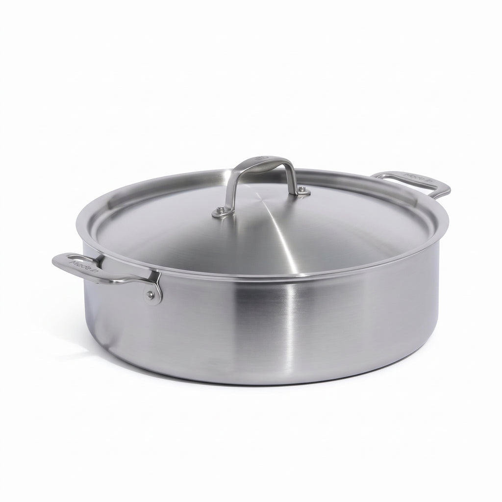 Made In Cookware - 10 Quart Stainless Steel Rondeau Pot w/Lid - 5 Ply Stainless Clad - Professional Cookware - Crafted in Italy - Induction Compatible