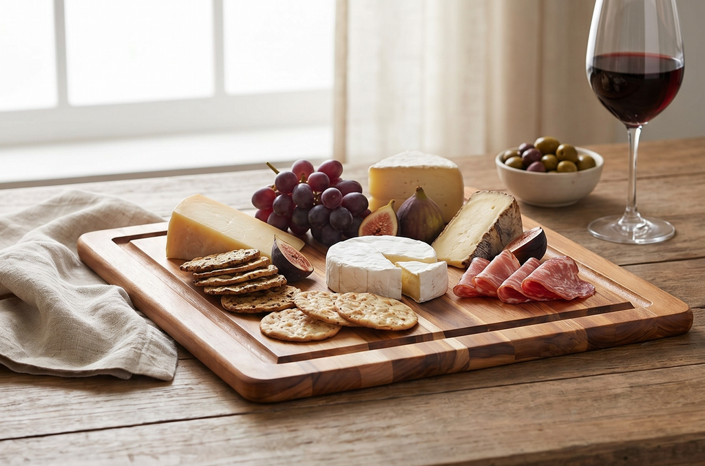Cutting Board With Juice Canal - Square Teak Wood Serving Board (12 x 12 x .55 in.) - By Teakhaus