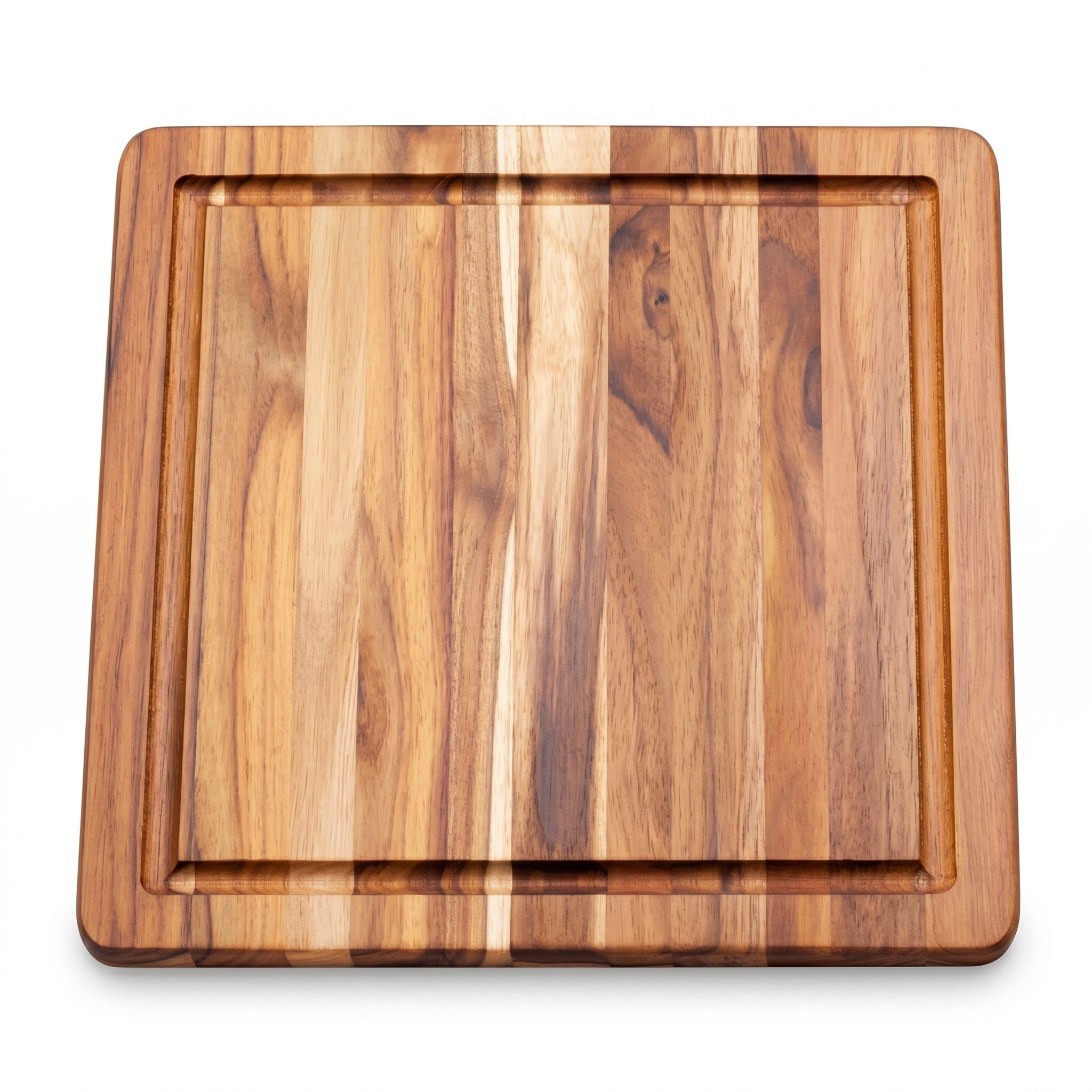 Cutting Board With Juice Canal - Square Teak Wood Serving Board (12 x 12 x .55 in.) - By Teakhaus