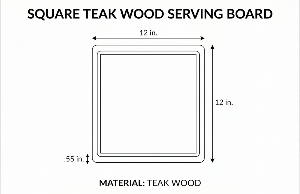 Cutting Board With Juice Canal - Square Teak Wood Serving Board (12 x 12 x .55 in.) - By Teakhaus