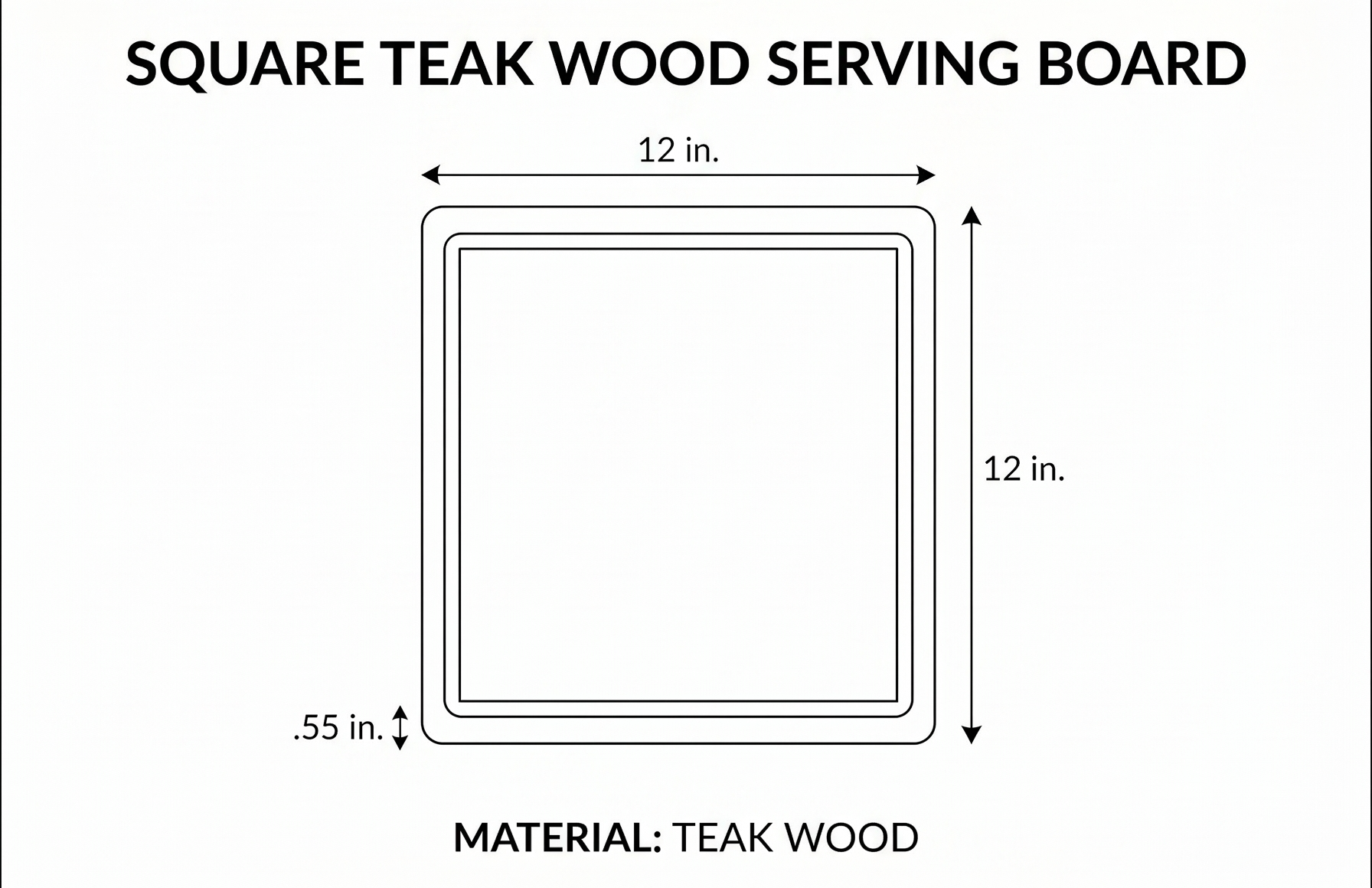 Cutting Board With Juice Canal - Square Teak Wood Serving Board (12 x 12 x .55 in.) - By Teakhaus