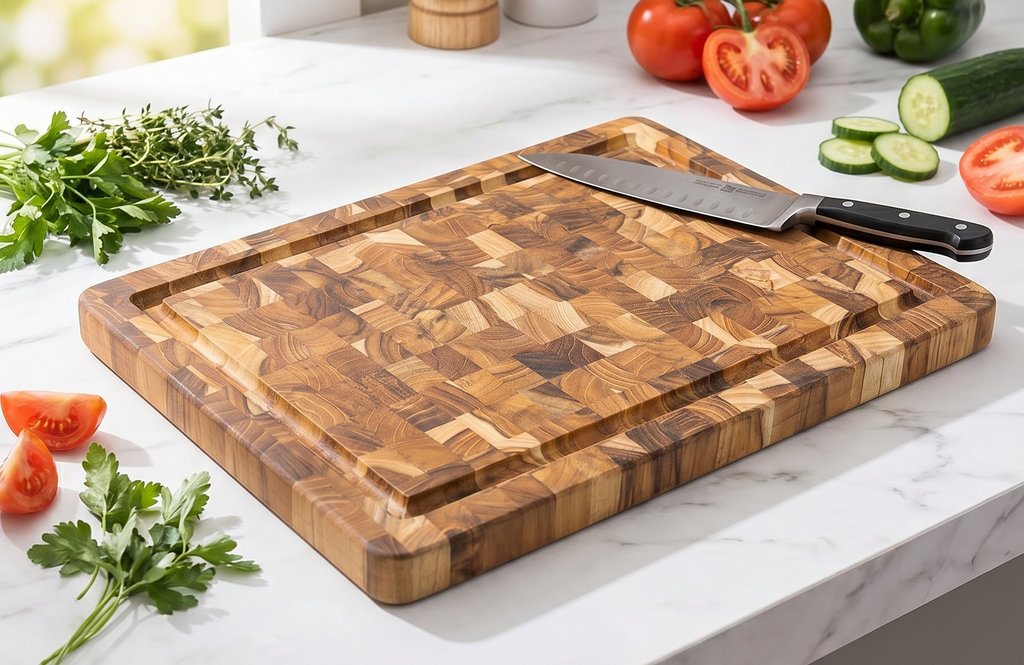 Teakhaus Cutting Board - Rectangle Carving Board With Hand Grips - Scandi Collection (14x10)