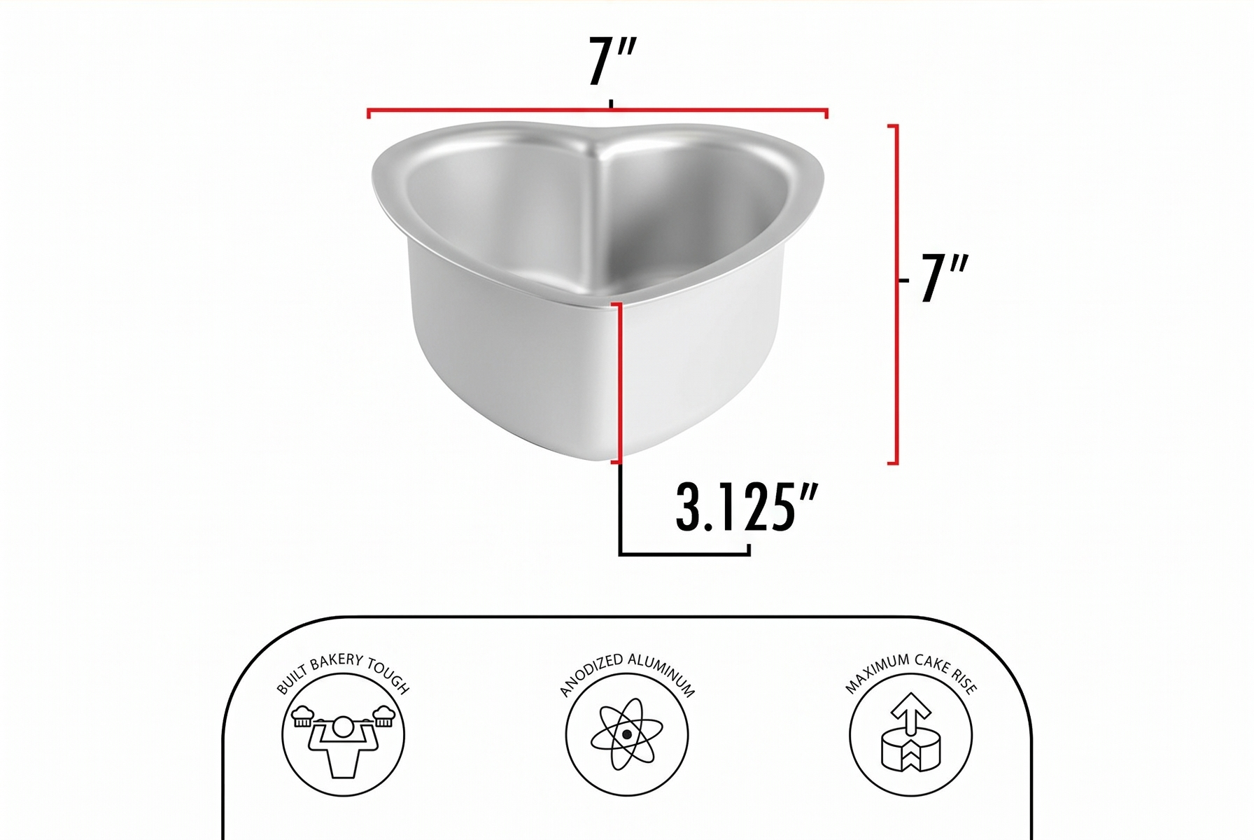Fat Daddio's PHT-63 Anodized Aluminum Heart Cake Pan, 6 x 3 Inch