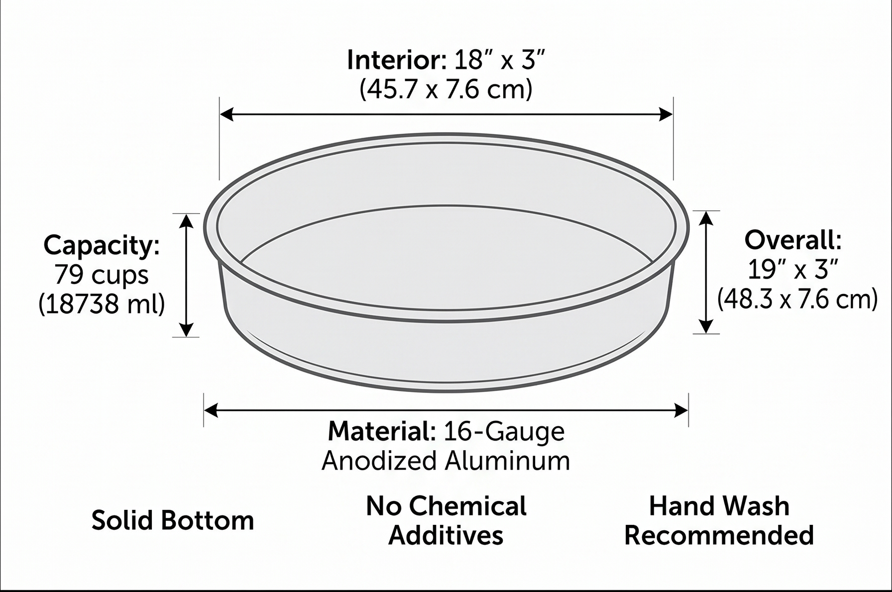 Fat Daddio's Round Cake Pan, 18 x 3 Inch, Silver