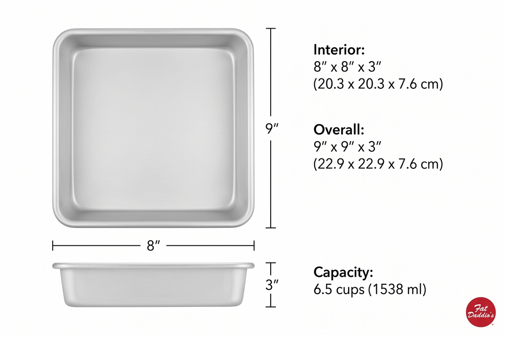 Fat Daddio's Anodized Aluminum Square Cake Pan, 3" High - 8 Inch x 8 Inch x 3 Inch