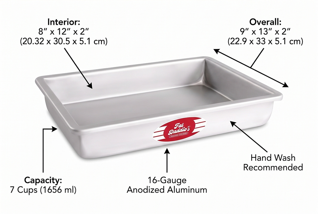 Fat Daddio's POB-8122 Sheet Cake Pan, 8 x 12 x 2 Inch, Silver