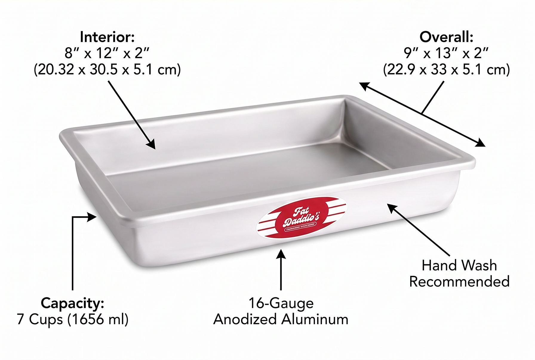 Fat Daddio's POB-8122 Sheet Cake Pan, 8 x 12 x 2 Inch, Silver