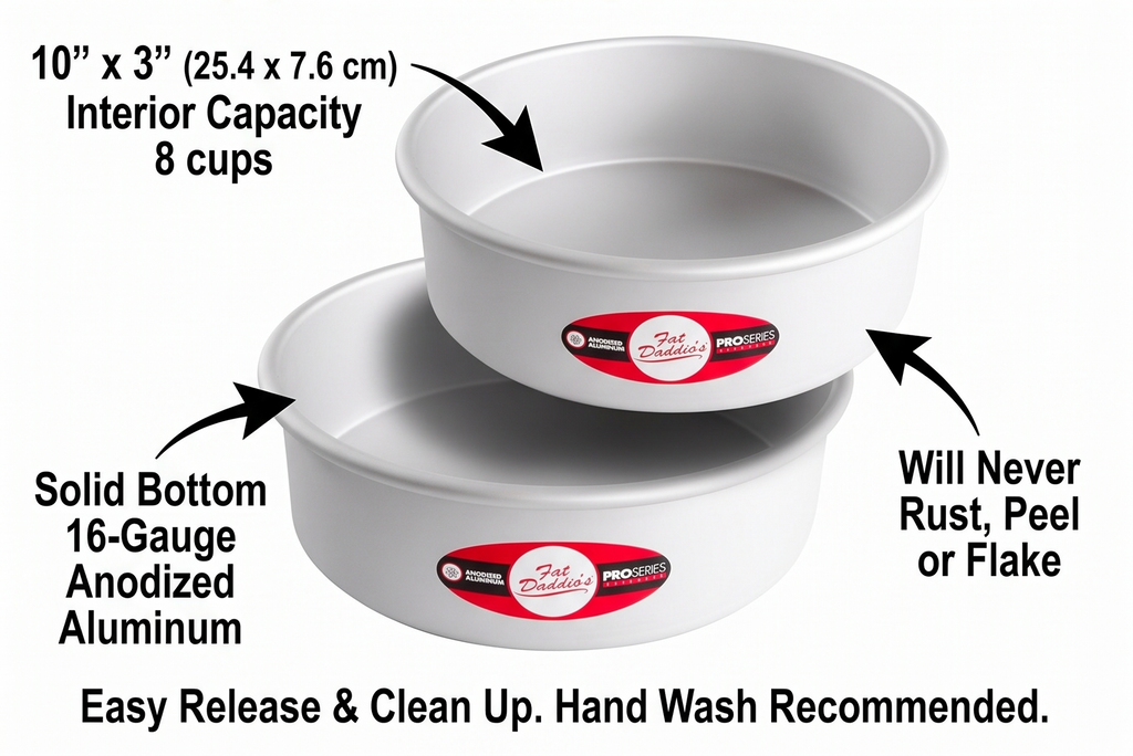 Fat Daddio's Anodized Aluminum Round Cake Pans, 2 Piece Set, 10 x 3 Inch