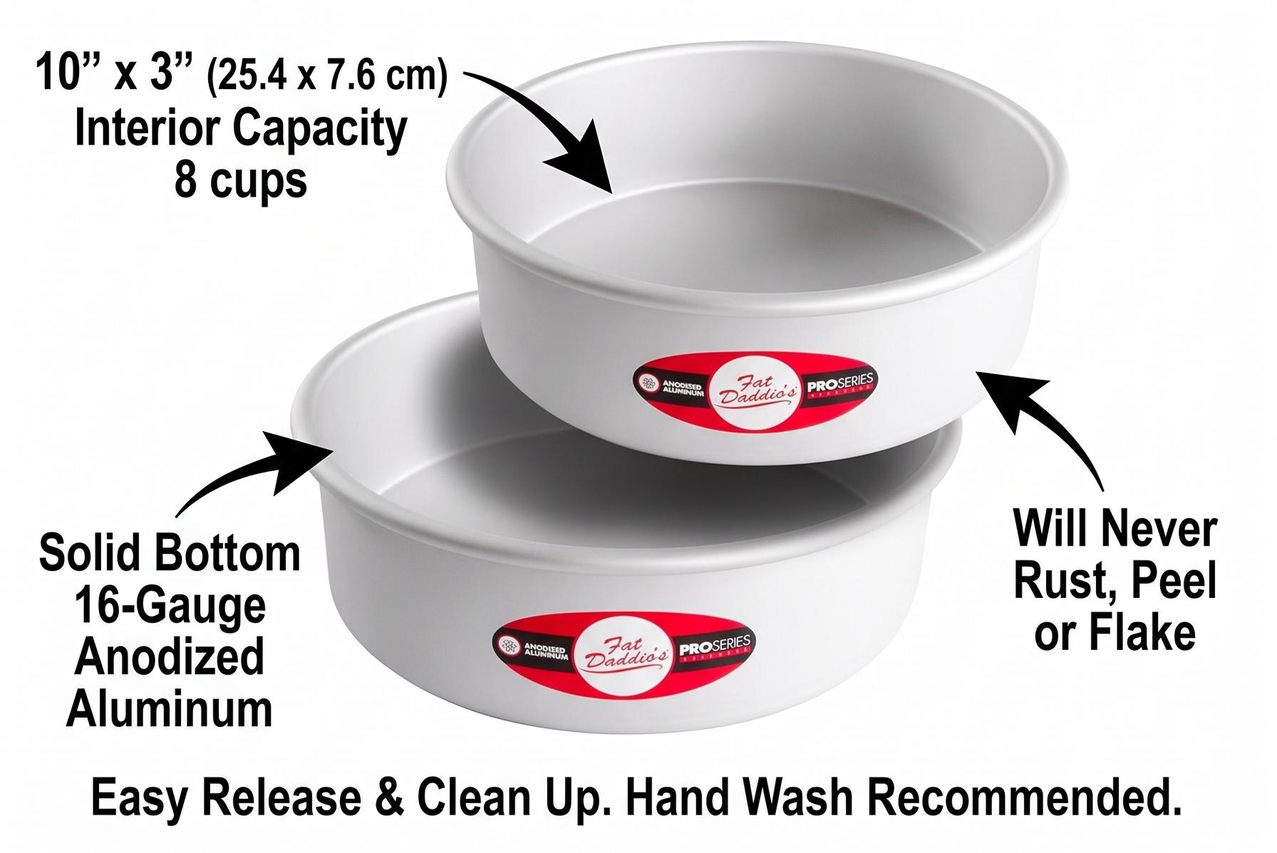 Fat Daddio's Anodized Aluminum Round Cake Pans, 2 Piece Set, 10 x 3 Inch