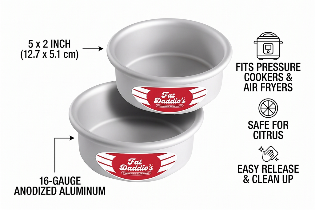 Fat Daddio's Anodized Aluminum Round Cake Pans, 2 Piece Set, 5 x 2 Inch