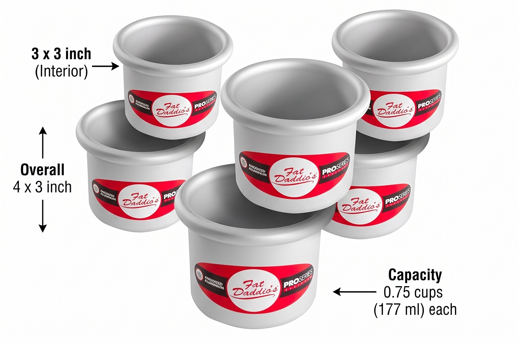 Fat Daddio's PRD-33CASE Anodized Aluminum Round Cake Pans, 3 x 3 inch, Set of 6