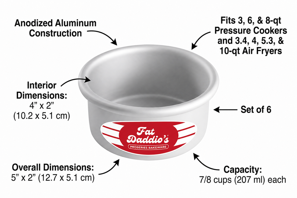 Fat Daddio's PRD-42CASE Anodized Aluminum Round Cake Pan, 4 x 2 inch, Set of 6