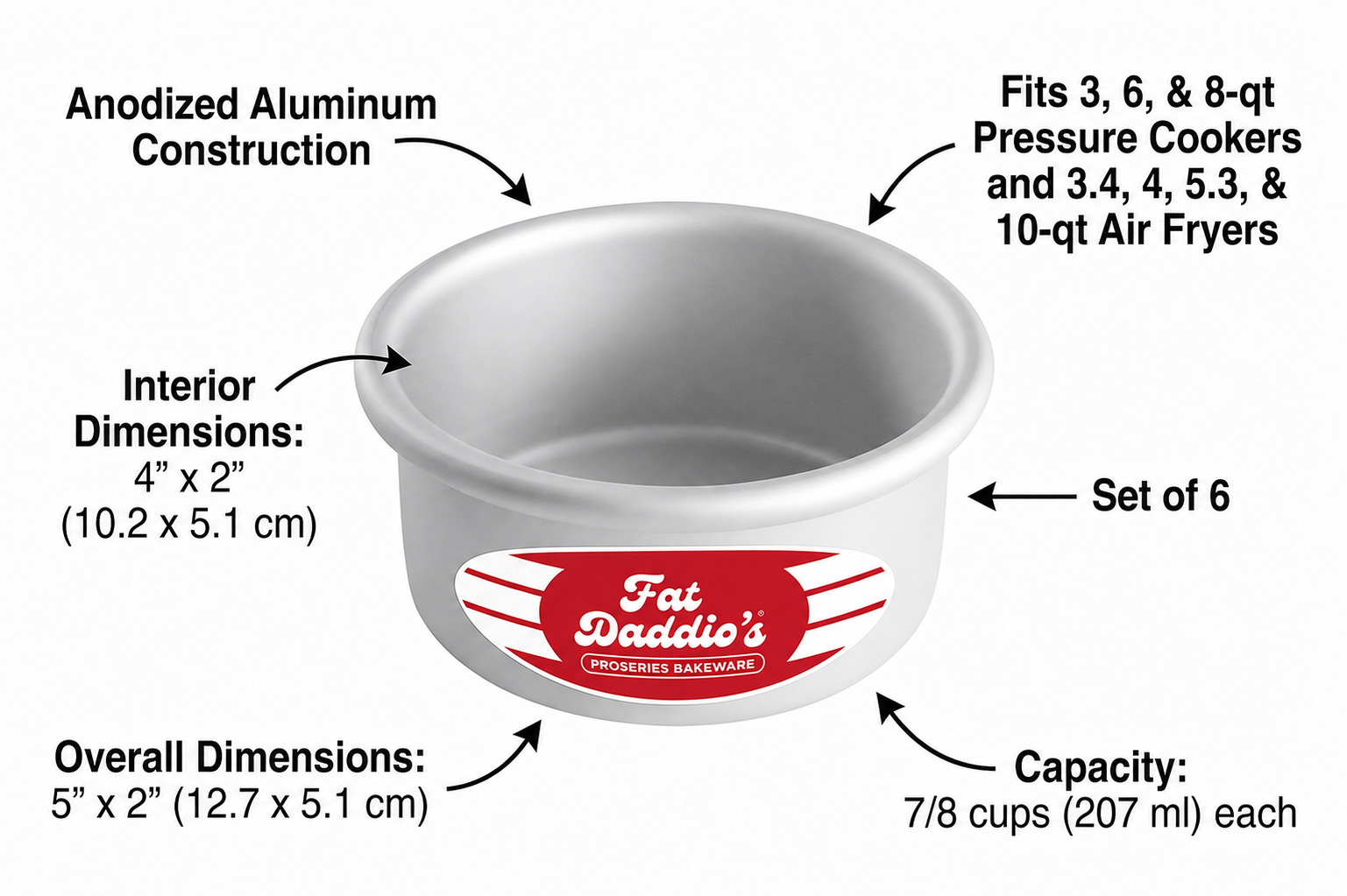 Fat Daddio's PRD-42CASE Anodized Aluminum Round Cake Pan, 4 x 2 inch, Set of 6