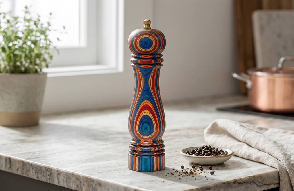 Baltique Montego Bay Pepper Grinder – 8 Inch Colorful Wooden Pepper Mill with Adjustable Stainless Steel Grinding Mechanism – Manual Wood Pepper Grinder for Kitchen or Table Use