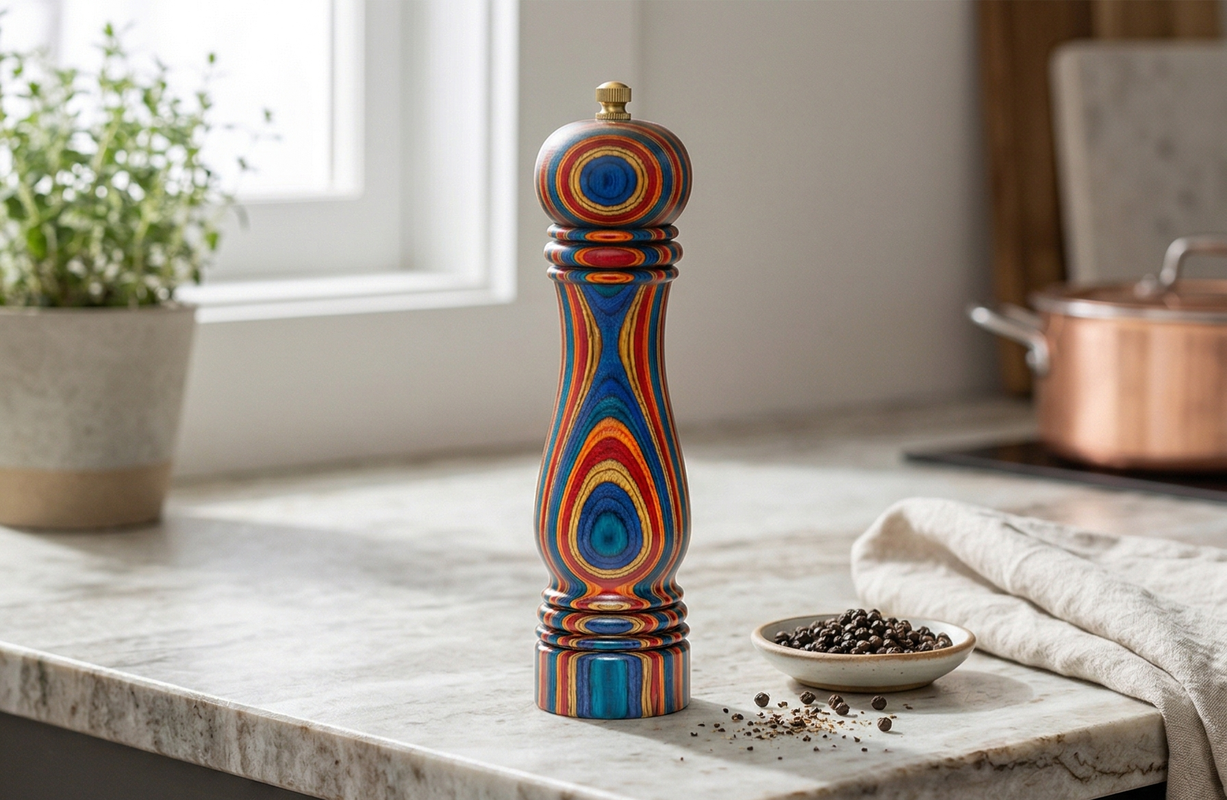 Baltique Montego Bay Pepper Grinder – 8 Inch Colorful Wooden Pepper Mill with Adjustable Stainless Steel Grinding Mechanism – Manual Wood Pepper Grinder for Kitchen or Table Use