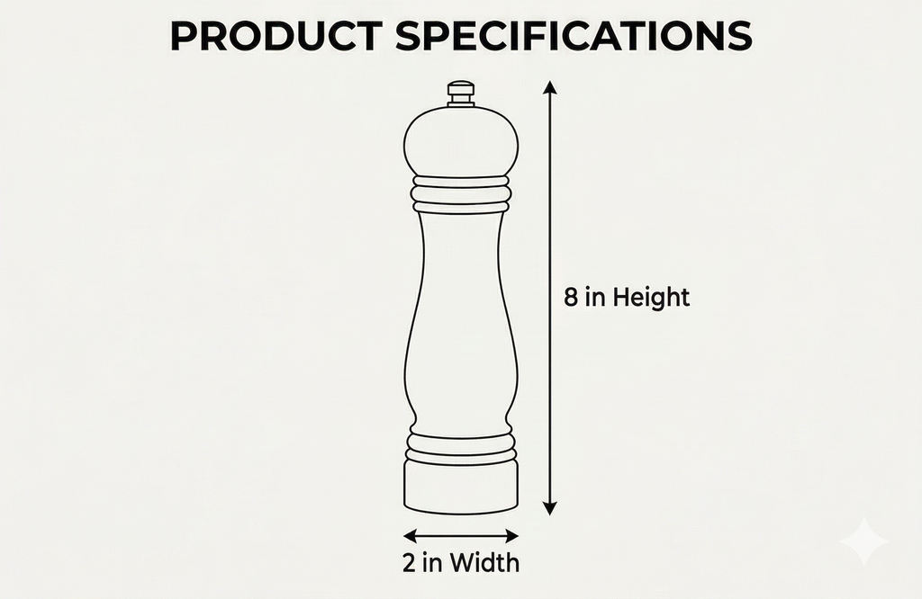 Baltique Montego Bay Pepper Grinder – 8 Inch Colorful Wooden Pepper Mill with Adjustable Stainless Steel Grinding Mechanism – Manual Wood Pepper Grinder for Kitchen or Table Use
