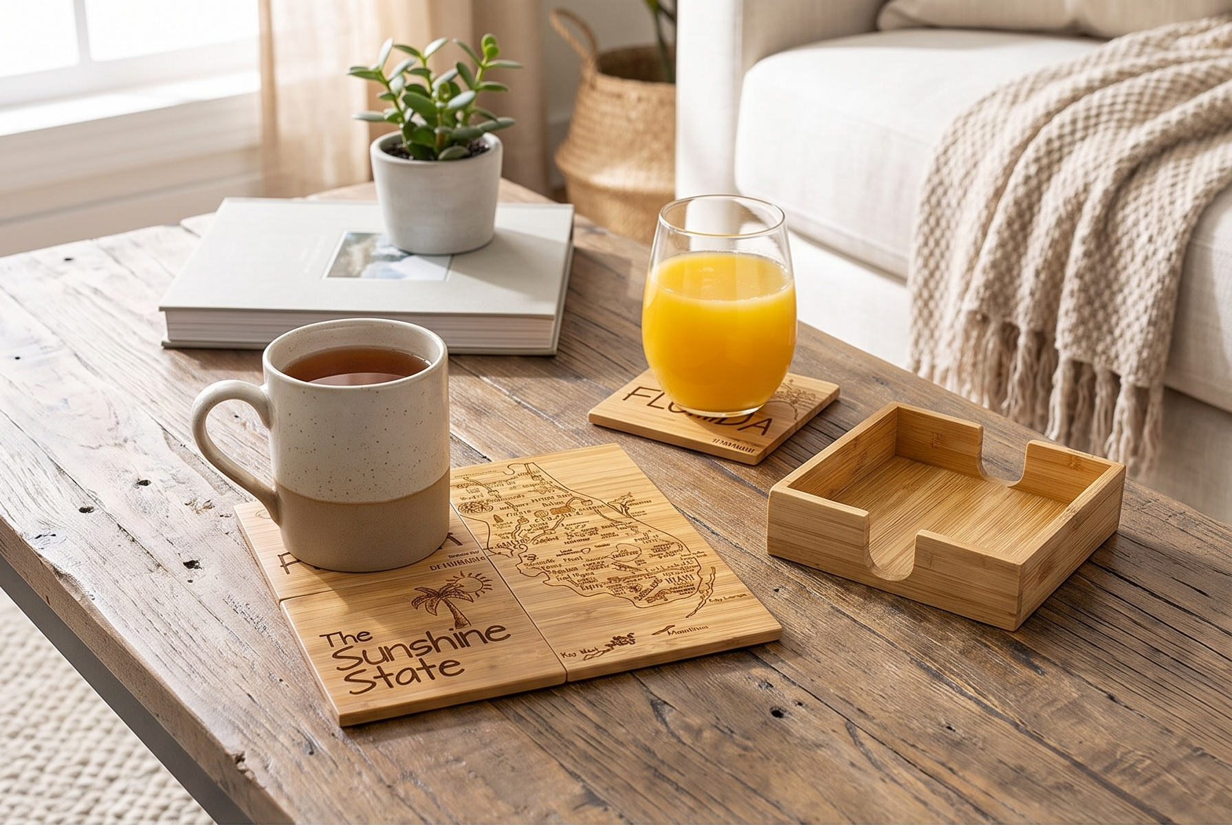Totally Bamboo Florida State Puzzle 4 Piece Bamboo Coaster Set with Case