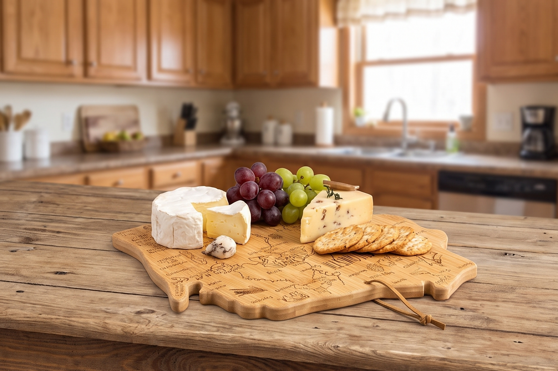 Totally Bamboo Destination Wisconsin State Shaped Serving and Cutting Board, Includes Hang Tie for Wall Display