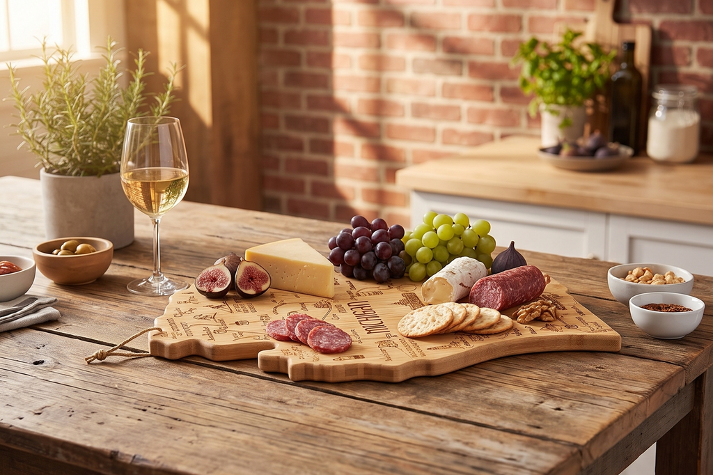 Totally Bamboo Destination Michigan Mitten Shaped Cutting Board – Bamboo Charcuterie and Serving Board with Hang Tie for Wall Display