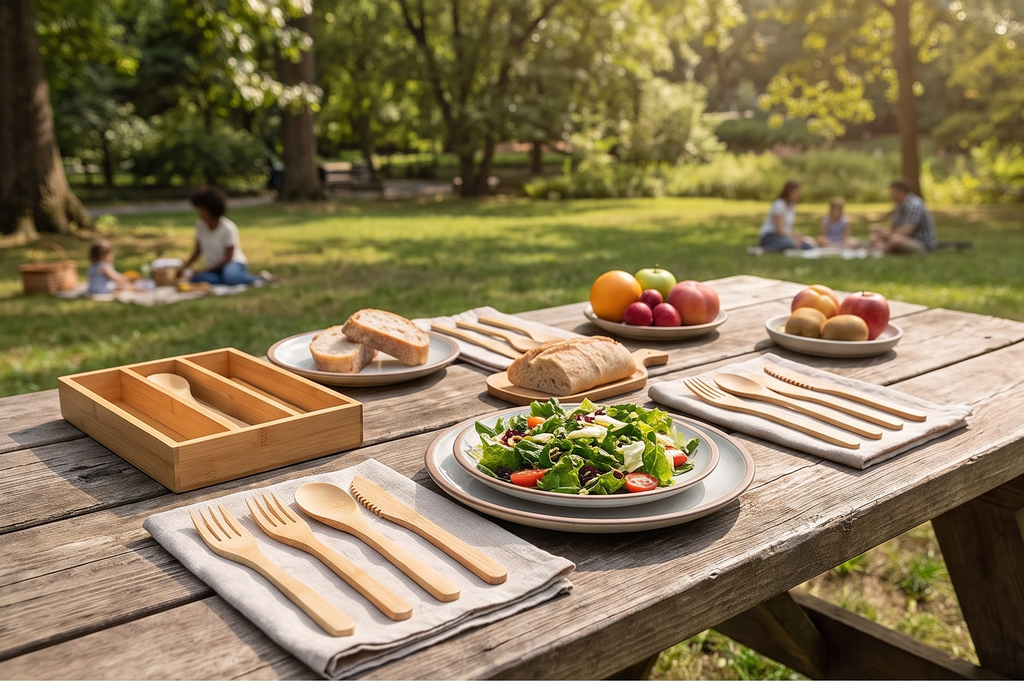 Totally Bamboo 12-Piece Reusable Bamboo Flatware Set with Portable Storage Case, Dishwasher Safe