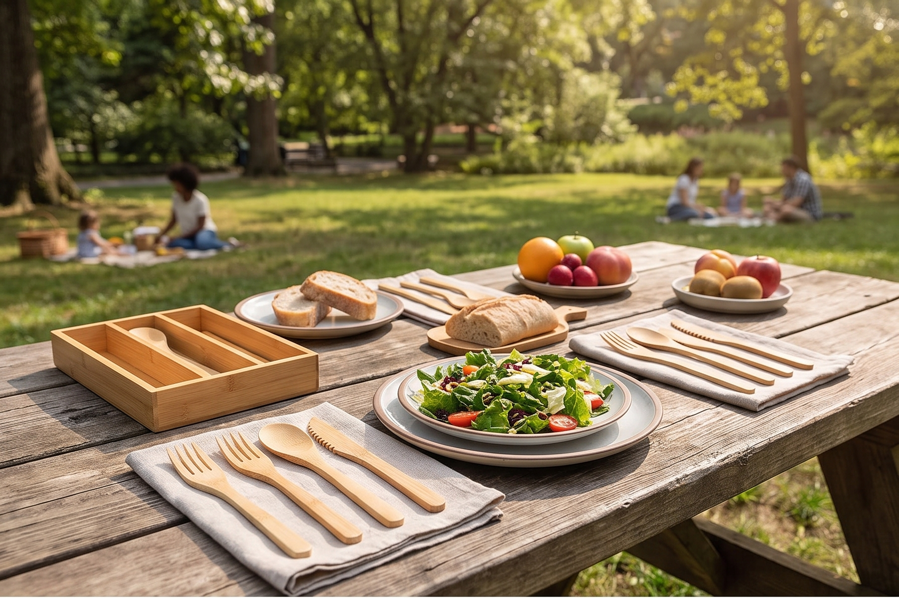 Totally Bamboo 12-Piece Reusable Bamboo Flatware Set with Portable Storage Case, Dishwasher Safe