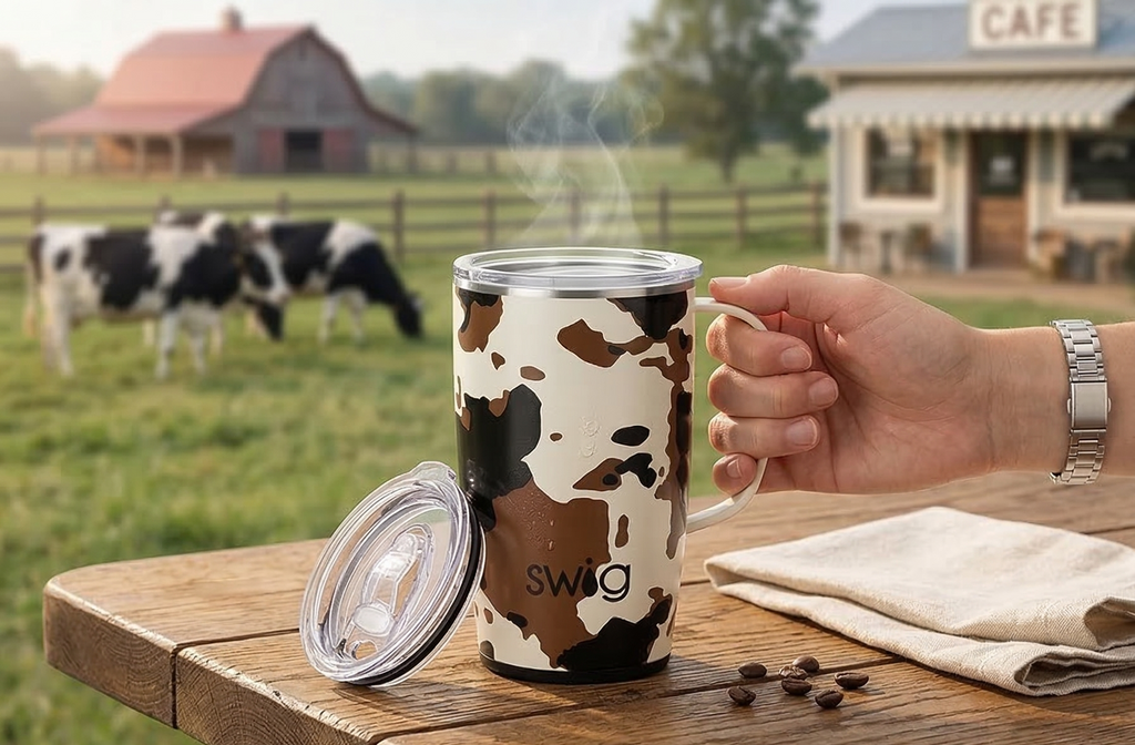 Swig Life 18oz Travel Mug, Insulated Tumbler with Handle and Lid, Cup Holder Friendly, Dishwasher Safe, Stainless Steel, Travel Coffee Cup (Hayride)