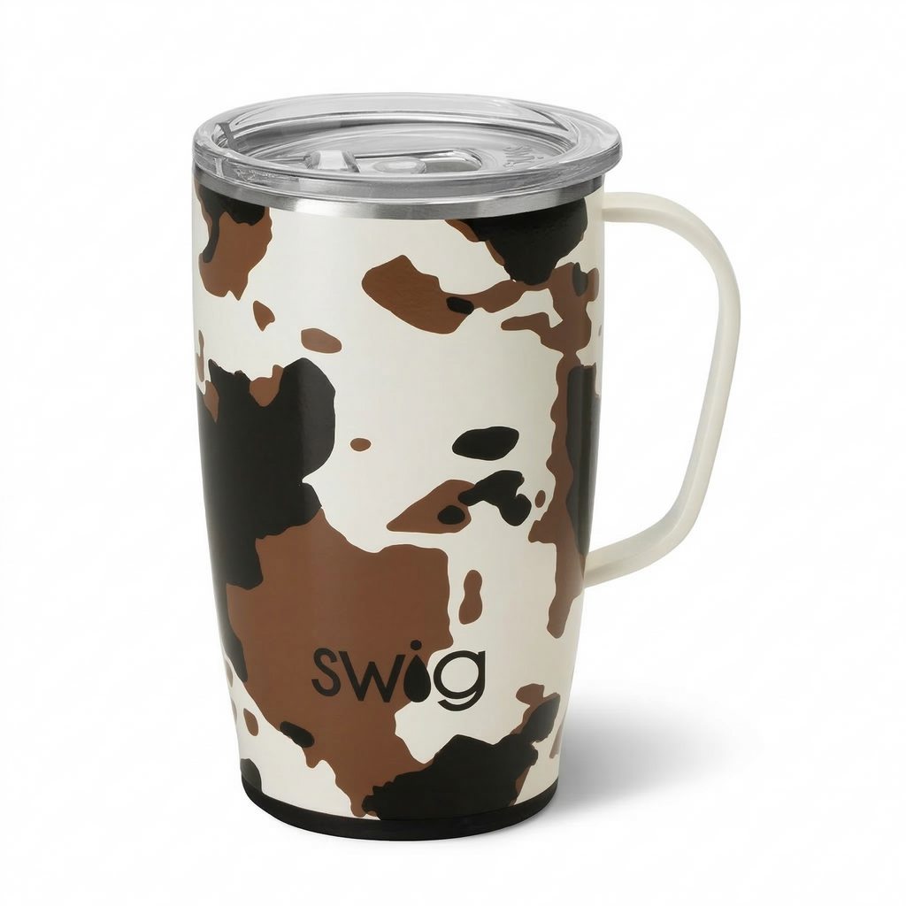 Swig Life 18oz Travel Mug, Insulated Tumbler with Handle and Lid, Cup Holder Friendly, Dishwasher Safe, Stainless Steel, Travel Coffee Cup (Hayride)