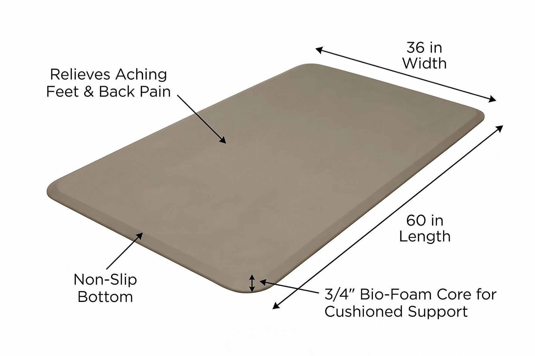 NewLife by GelPro Professional Grade Anti-Fatigue Kitchen & Office Comfort Bio-Foam Mat with Non-Slip Bottom for Health & Wellness, 36X60, Stone