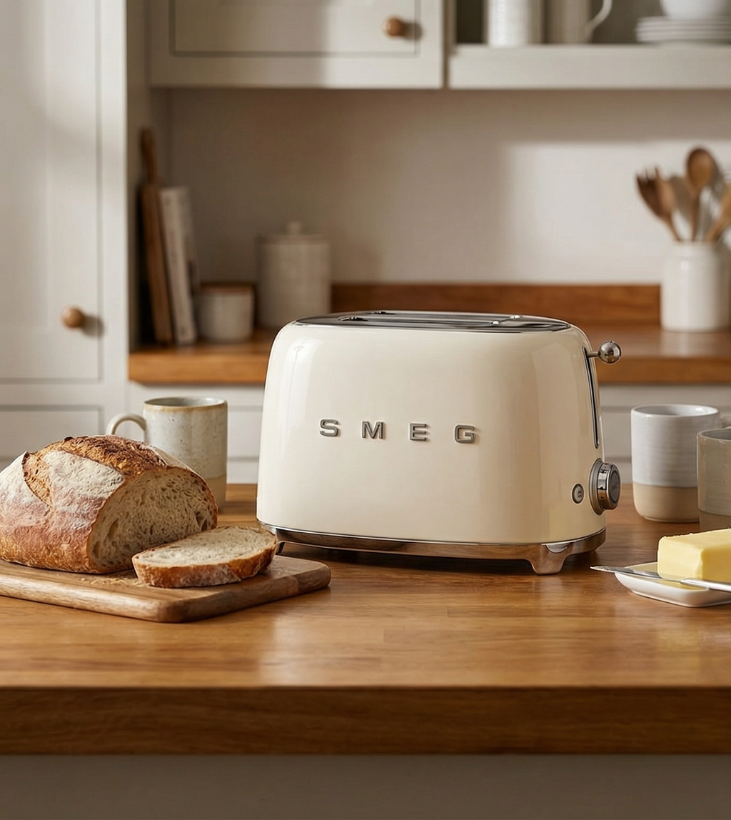 SMEG 2 Slice Toaster with 6 Presets and Defrost Function and Removable Crumb Tray (Cream)