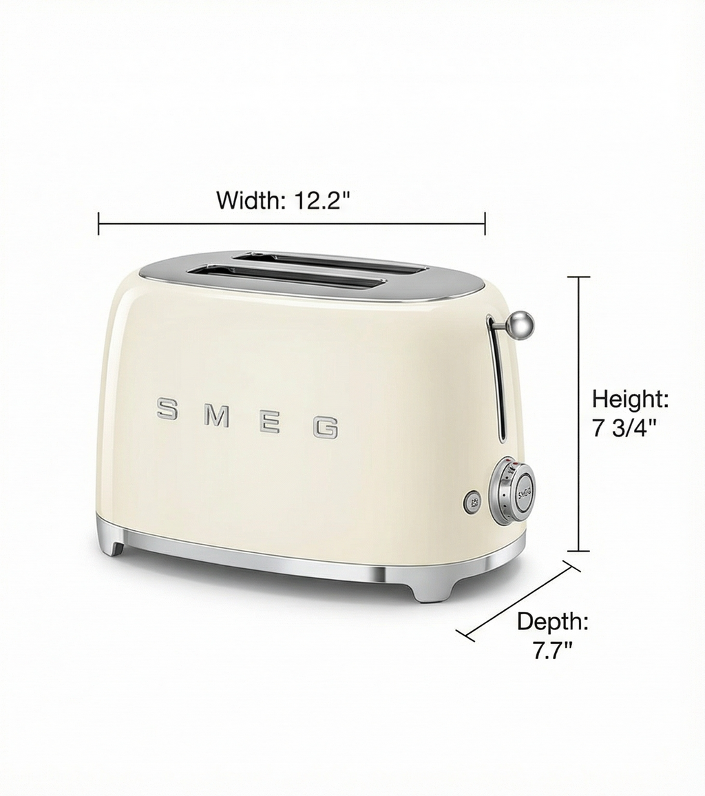 SMEG 2 Slice Toaster with 6 Presets and Defrost Function and Removable Crumb Tray (Cream)