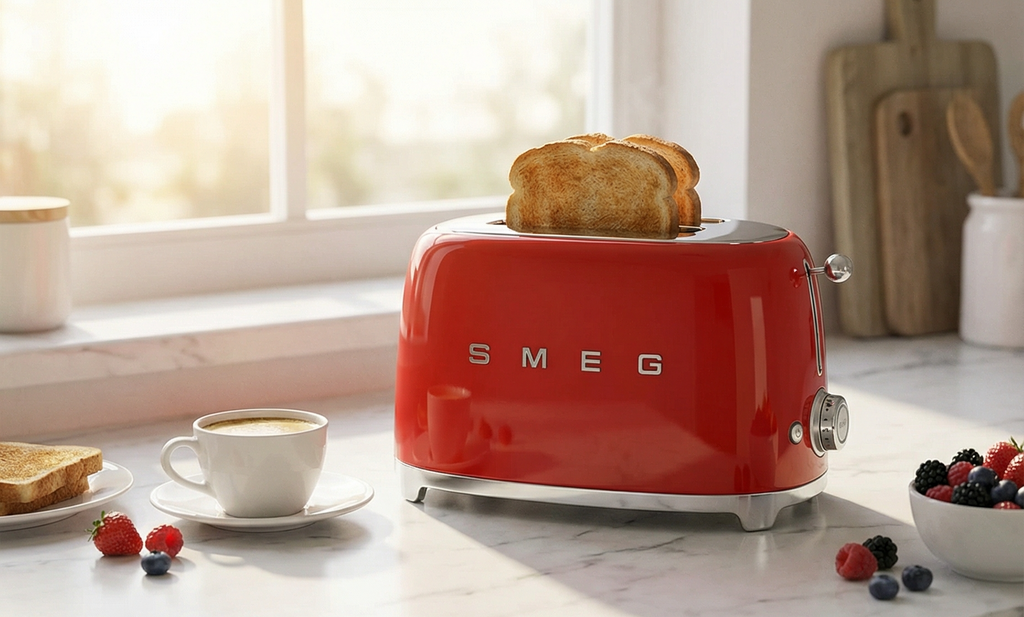SMEG 2 Slice Toaster with 6 Presets and Defrost Function and Removable Crumb Tray TSF01RDUS, RED