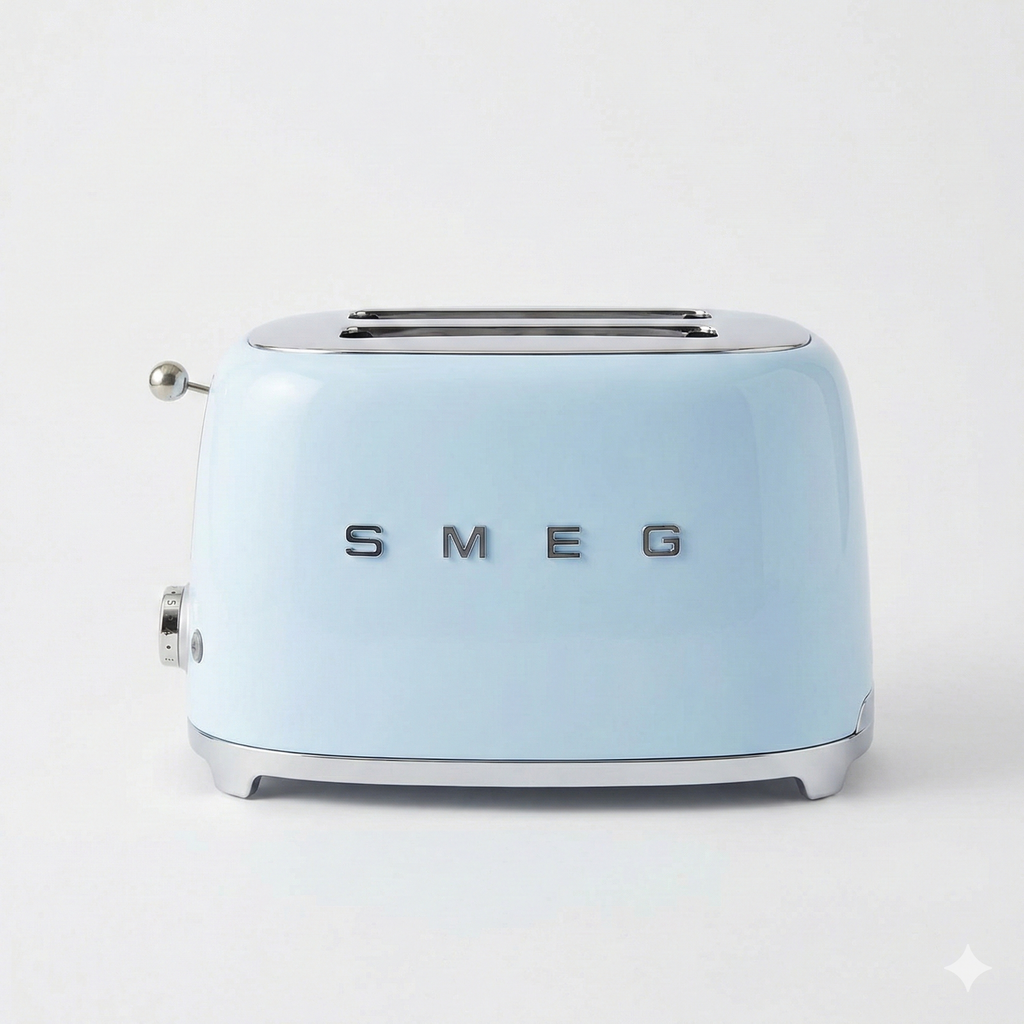 Smeg 50's Style Retro Aesthetic 4 Slice Toaster 6 Presets with 2 Extra Wide Slots, Pastel Blue