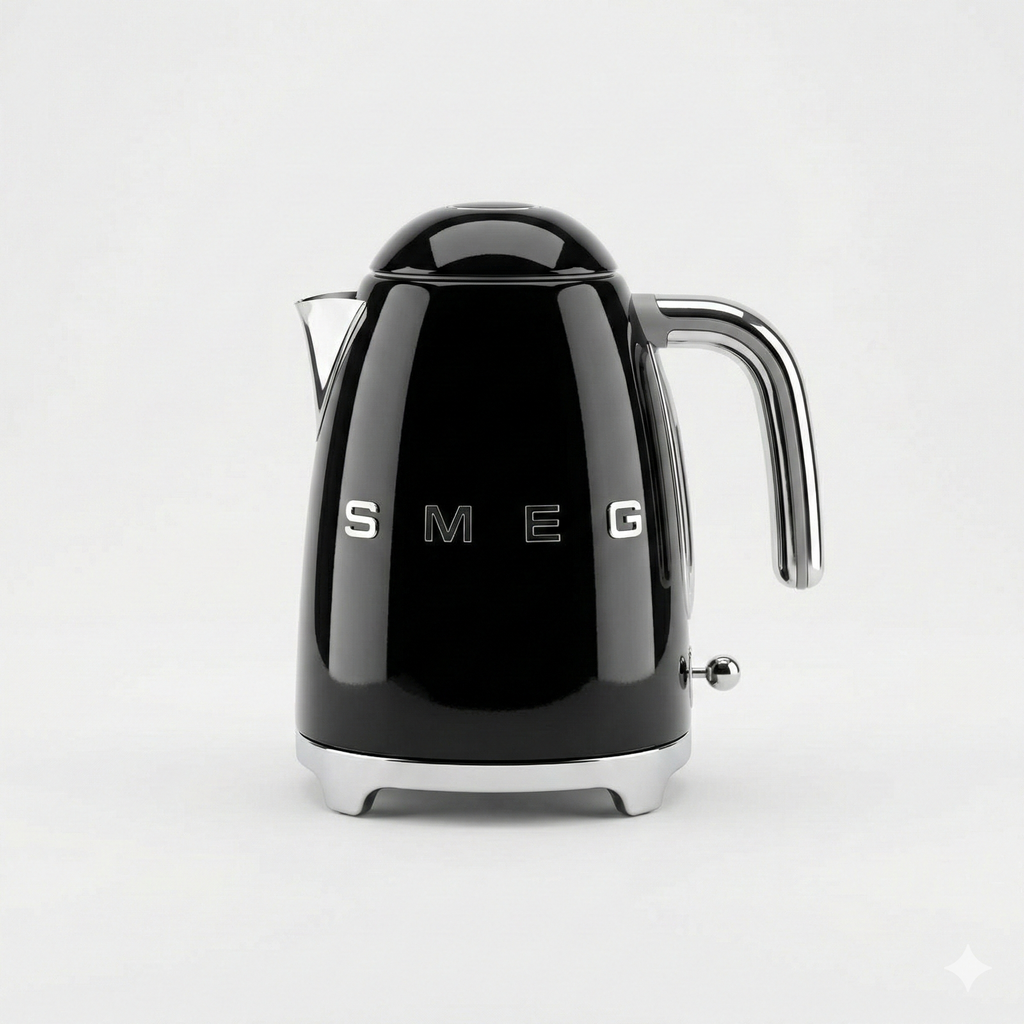 SMEG 50's Retro Style Electric Water Kettle with Automatic Shutoff, Removable Base, and Water Indicator, KLF03BLUS, Black