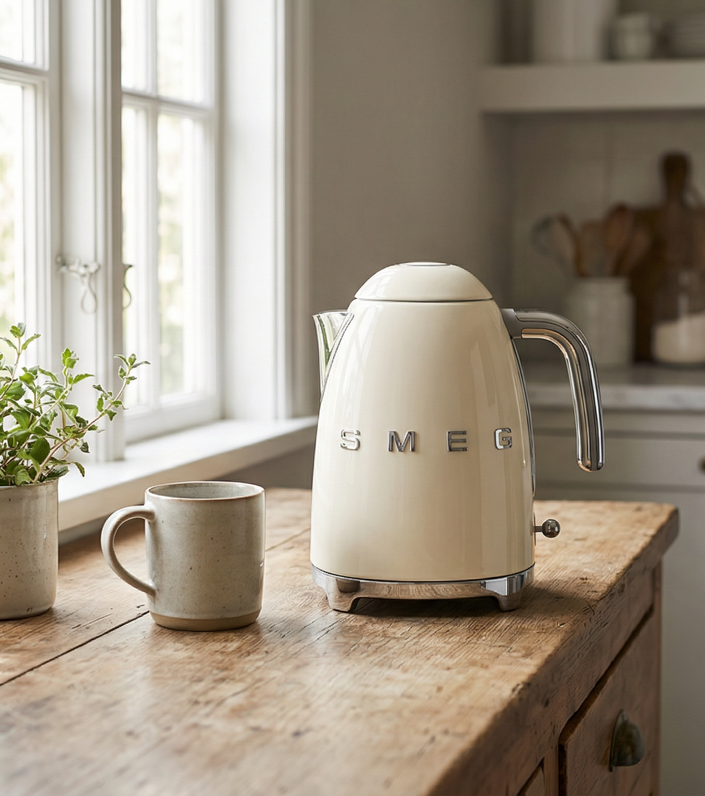 SMEG 50's Retro Style 7 Cup Electric Water Kettle with Automatic Shutoff, Removable Base, and Water Indicator, KLF03CRUS, Cream