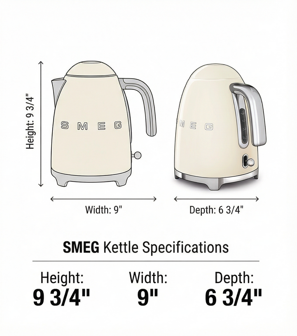 SMEG 50's Retro Style 7 Cup Electric Water Kettle with Automatic Shutoff, Removable Base, and Water Indicator, KLF03CRUS, Cream