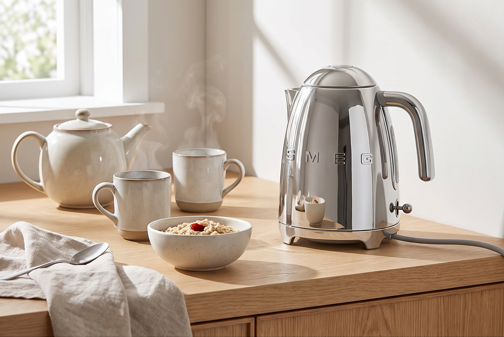 SMEG 50's Retro Style Electric Water Kettle with Automatic Shutoff, Removable Base, and Water Indicator, KLF03SSUS, Polished Stainless Steel