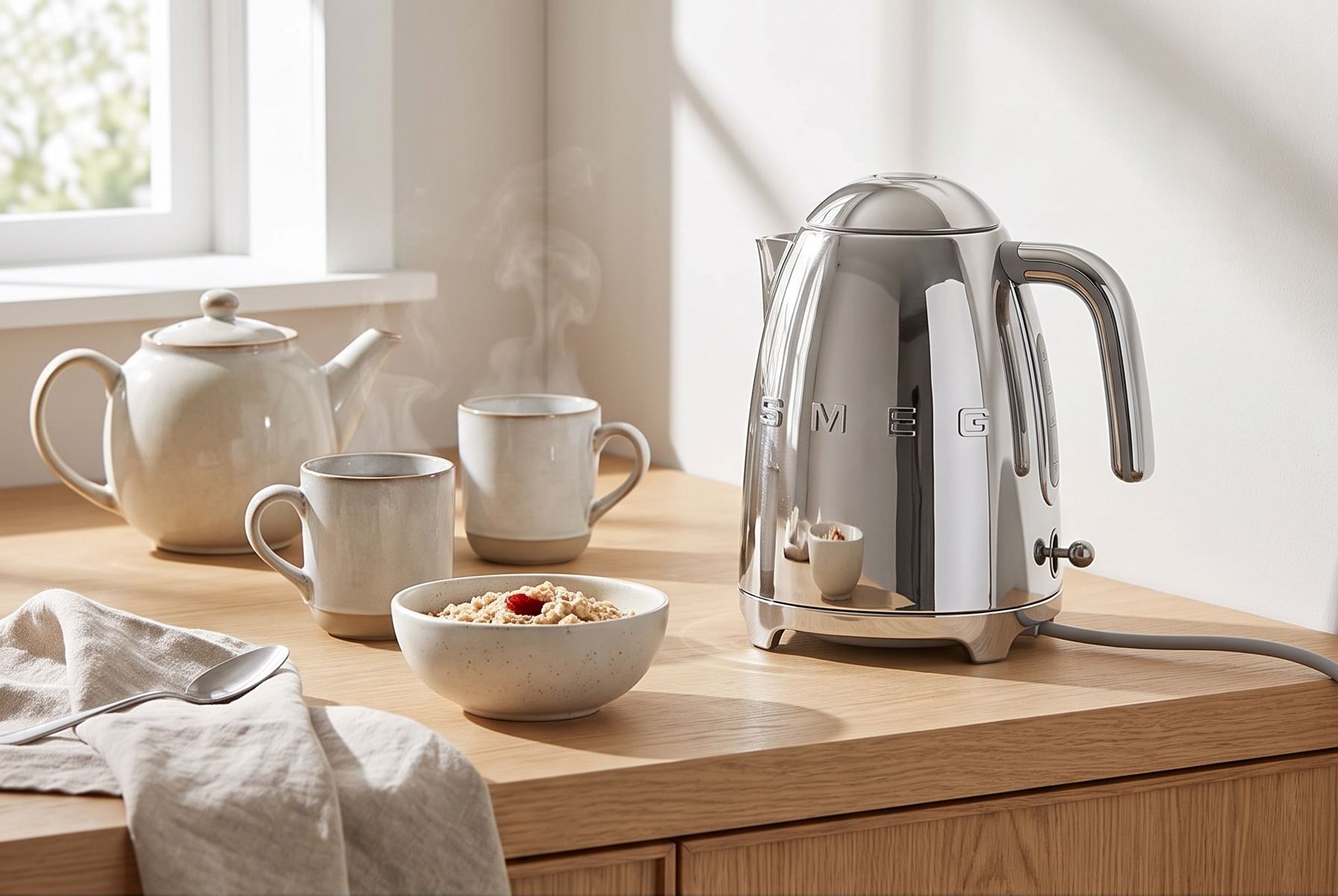 SMEG 50's Retro Style Electric Water Kettle with Automatic Shutoff, Removable Base, and Water Indicator, KLF03SSUS, Polished Stainless Steel