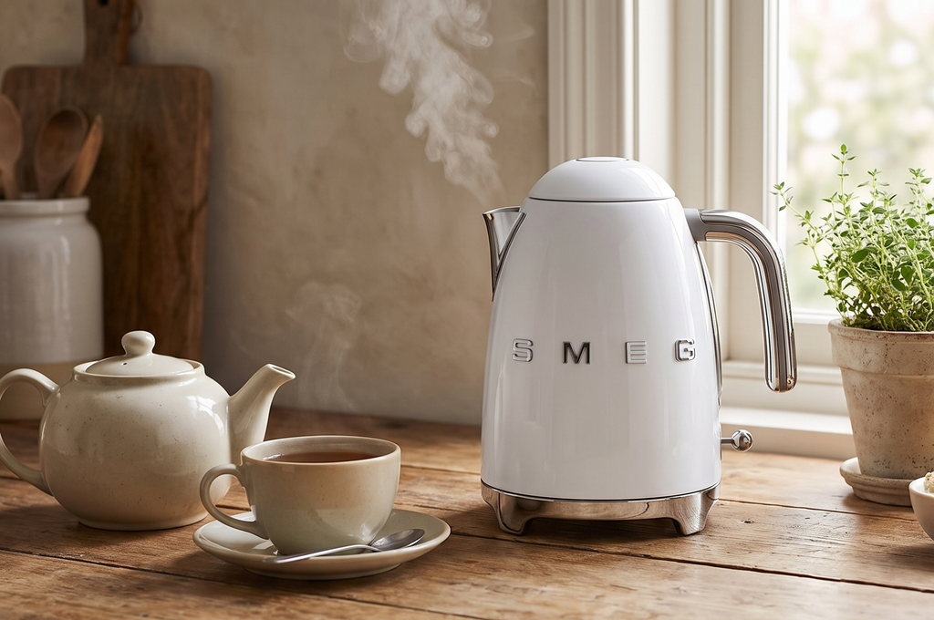 SMEG KLF03 Electric Kettle 1.7L (7 Cup), Retro Hot Water Boiler for Tea & Coffee, Fast Boiling, Auto Shut-Off, Soft Open Lid, 360° Swivel Base Countertop Kettle – White