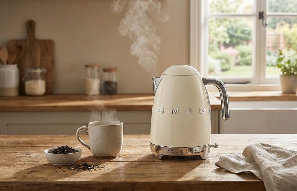 Smeg 50's Retro 7 Cup Stainless Steel Variable Temperature Electric Kettle with 7 Temperature Settings, Led Display, Swivel Base and Keep Warm Function Cream KLF04CRUS
