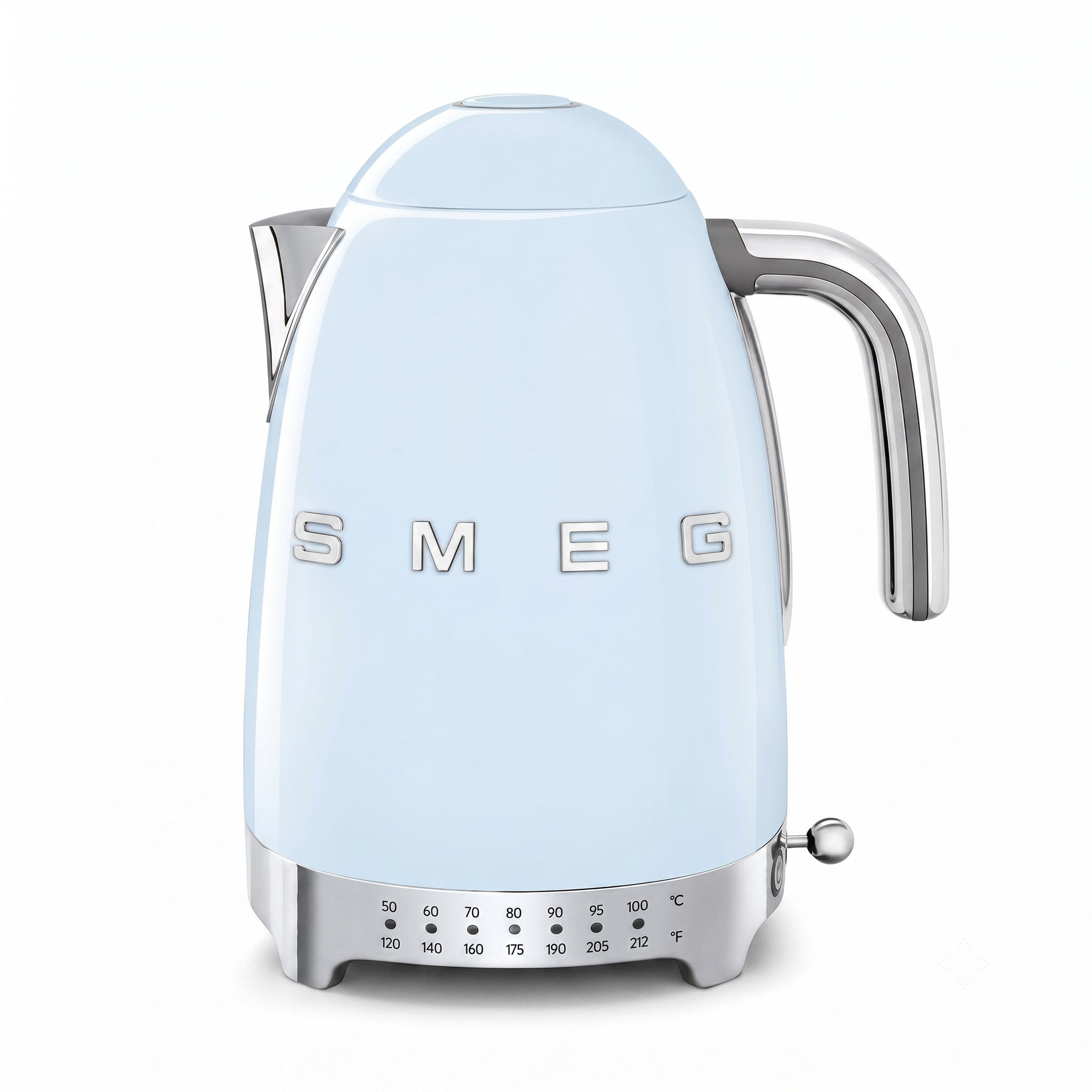 SMEG Variable Temperature Electric Kettle 1.7L (7 Cup), Stainless Steel Tea & Coffee Kettle, Fast Boil, Adjustable Temp 122°F–212°F, Keep Warm, Auto Shut-Off, 360° Base, Retro Style-Pastel Blue