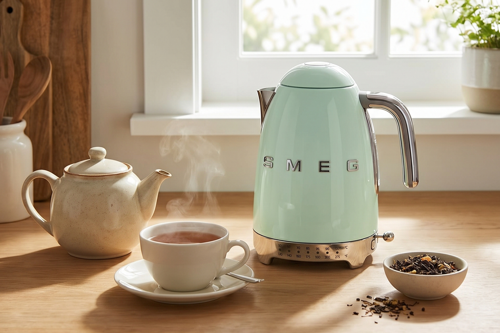 SMEG 7-Cup Variable Temperature Electric Kettle - Retro Style Aesthetic with Advanced Technology - Stainless Steel, 1400W, 120V, 360° Swivel Base, Keep Warm Function (Pastel Green)