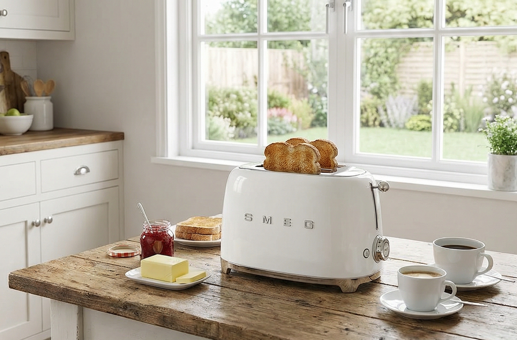 SMEG 2 Slice Toaster with 6 Presets and Defrost Function and Removable Crumb Tray TSF01WHUS, White