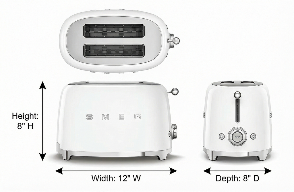 SMEG 2 Slice Toaster with 6 Presets and Defrost Function and Removable Crumb Tray TSF01WHUS, White