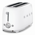 SMEG 4 Slice Toaster TSF02, Long Slot Toaster with Wide Slots for Bagels & Artisan Bread, Retro Stainless Steel, 6 Browning Levels, Defrost Reheat Bagel Functions, 1400W - (White)