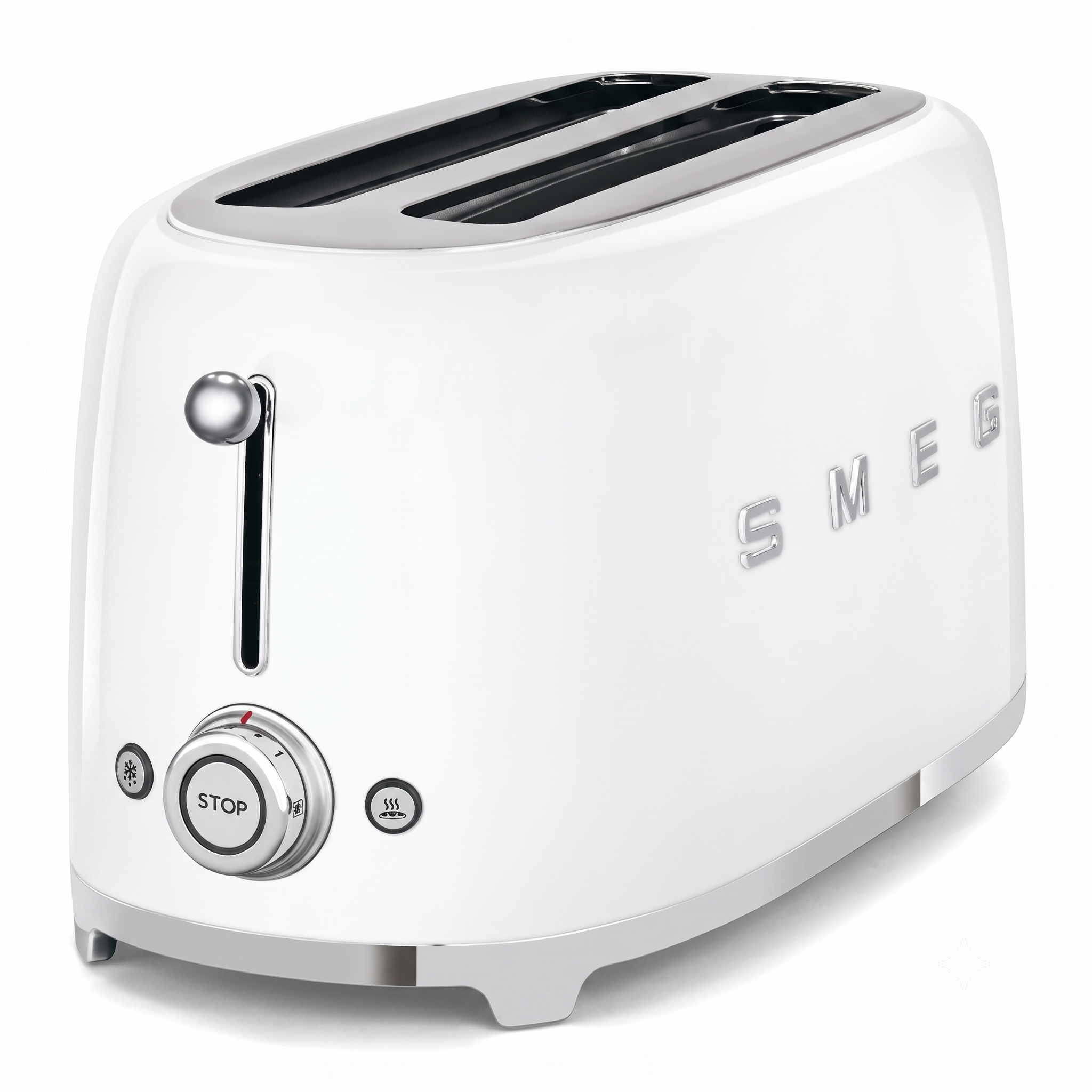 SMEG 4 Slice Toaster TSF02, Long Slot Toaster with Wide Slots for Bagels & Artisan Bread, Retro Stainless Steel, 6 Browning Levels, Defrost Reheat Bagel Functions, 1400W - (White)