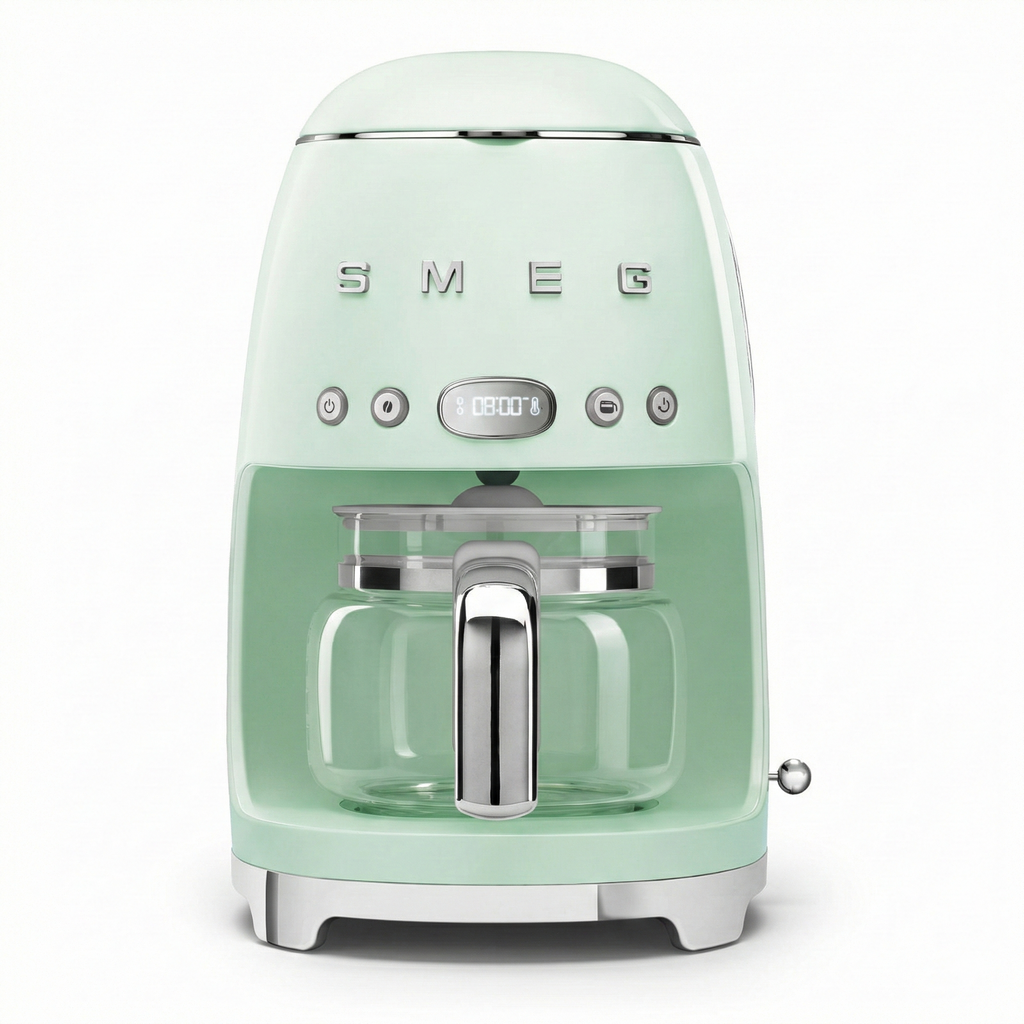 Smeg 50's Retro Style Aesthetic Drip Coffee Machine with 10 Cup Glass Carafe, Auto Start Feature, Keep Warm Plate, and Two Coffee Strength Settings (Pastel Green)