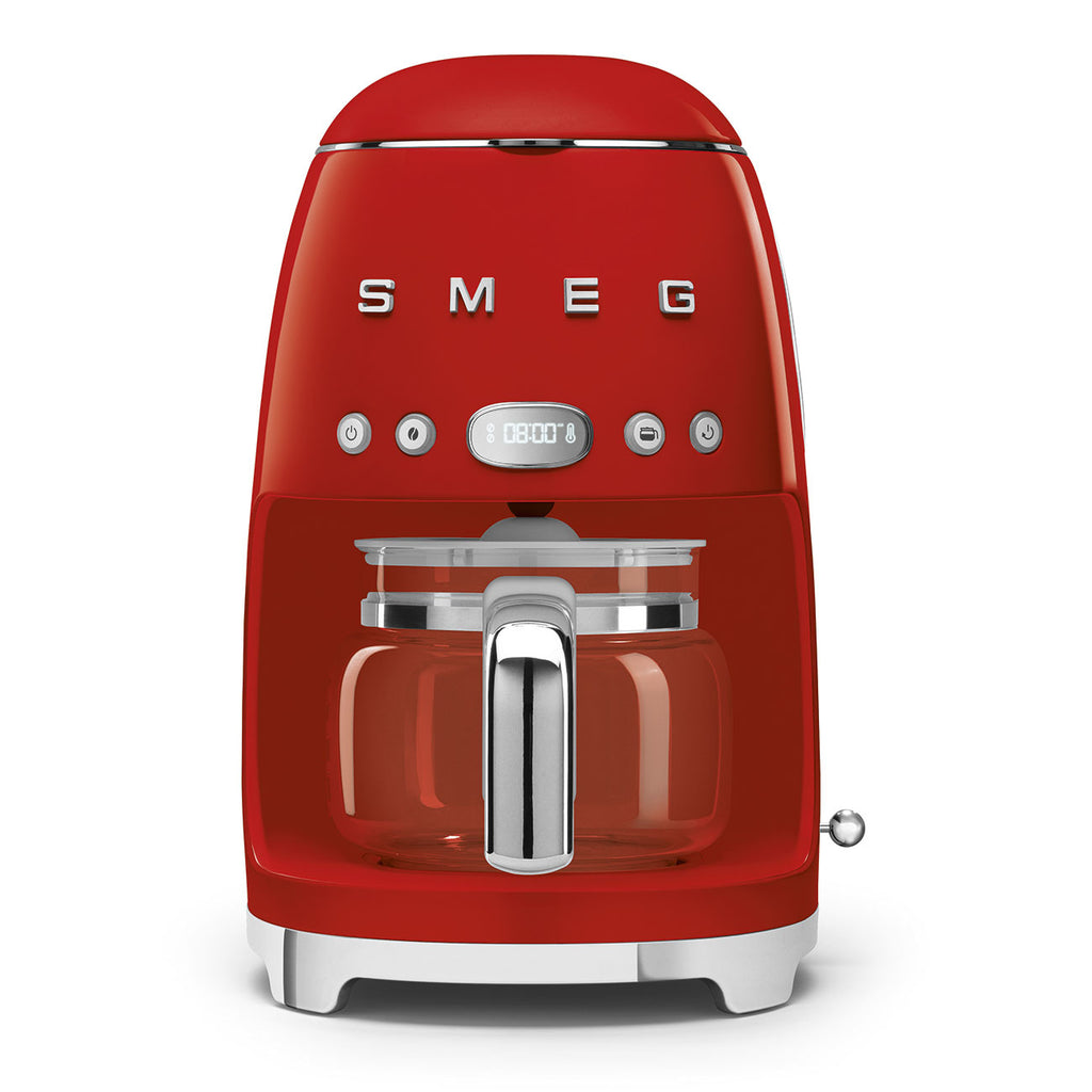 Smeg 50's Retro Style Aesthetic Drip Coffee Machine with 10 Cup Glass Carafe, Auto Start Feature, Keep Warm Plate, and Two Coffee Strength Settings (Red)