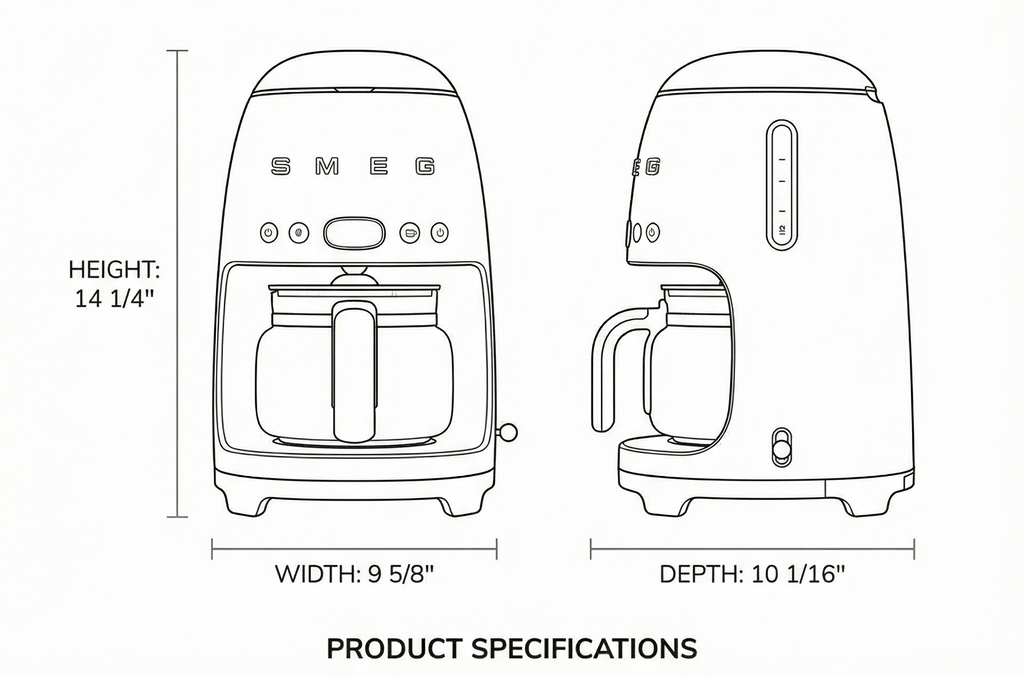 Smeg 50's Retro Style Aesthetic Drip Coffee Machine with 10 Cup Glass Carafe, Auto Start Feature, Keep Warm Plate, and Two Coffee Strength Settings (Red)